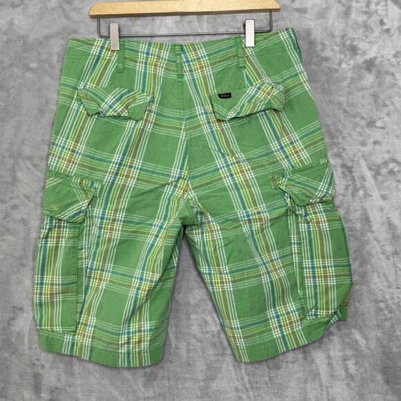 RVCA Cargo Shorts Mens 32 Green Plaid Cotton Pockets Skate Casual Summer Outdoor - Picture 2 of 14